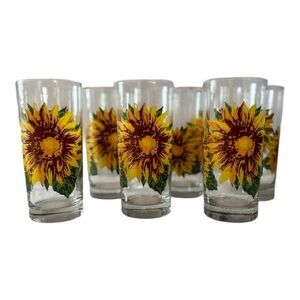 Vintage Sunflower Glasses | Set of 6 | Retro 70s Libbey Style Tumblers